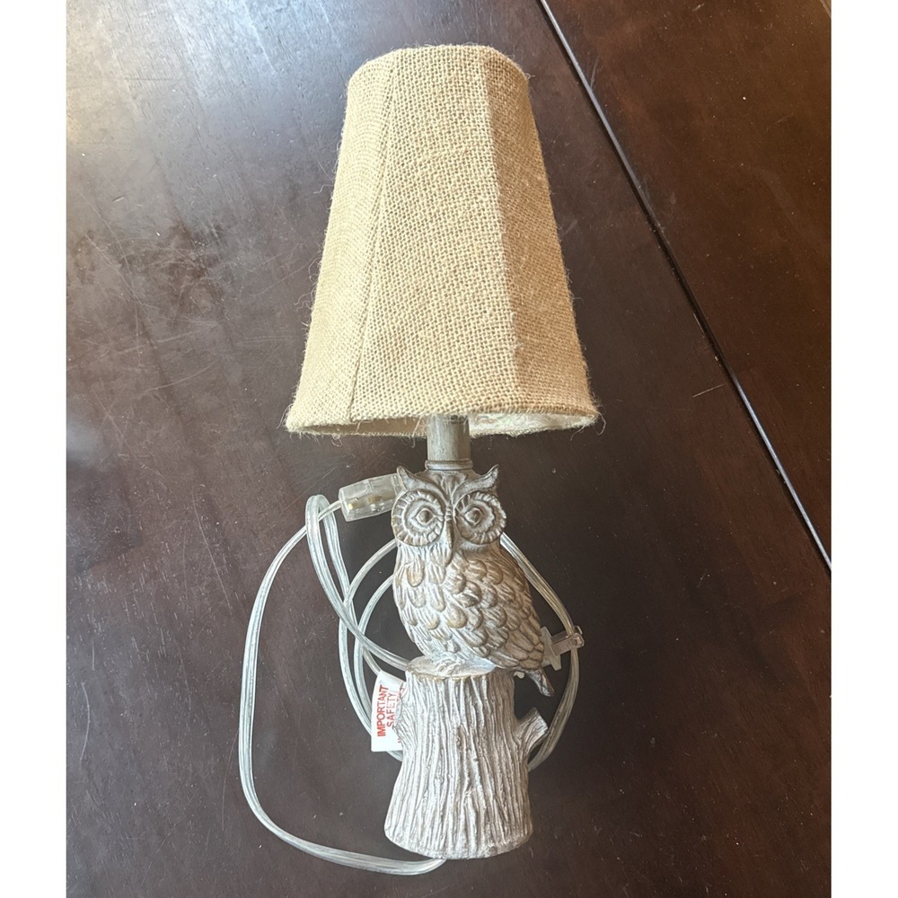 Mini Owl Desk Lamp with Burlap Shade 15 in tall, 25 watt bulb included WORKS